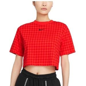 Nike Womens Icon Clash Crop Top Size M Chile Red Houndstooth Oversized Tee NWT